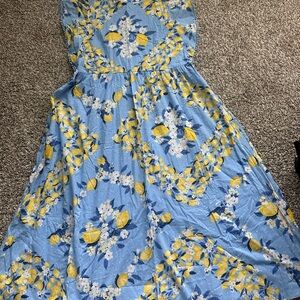 Ann Taylor Blue Lemon Print Sleeveless Dress